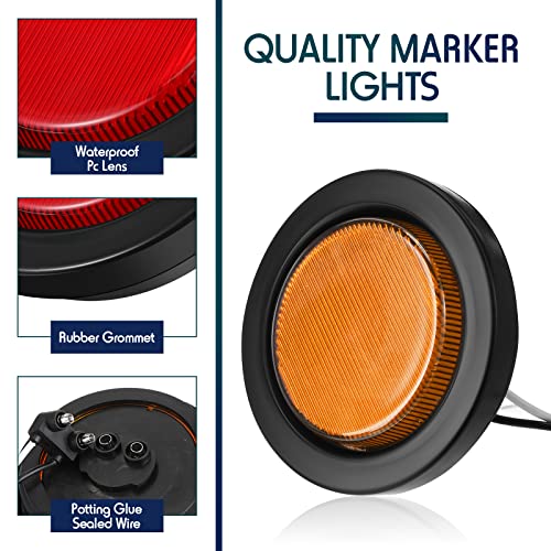 Retisee 16 Pcs 2.5" Round Clearance Lights 13 Led Front Rear Side Marker Indicators Lights Waterproof 12V Sealed Flush Mount Marker Lights For Truck Rv Car Bus Trailer Van Caravan Boat (Red, Amber) #TOP2