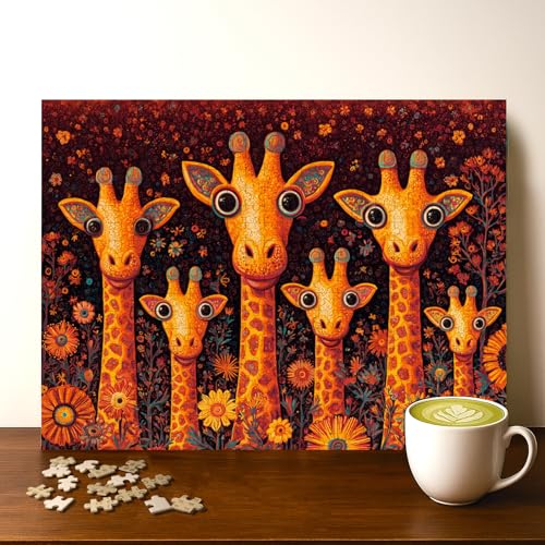 Puzzle Girafe Colorée 500 pcs Bois Adulte, 20 x 15 po