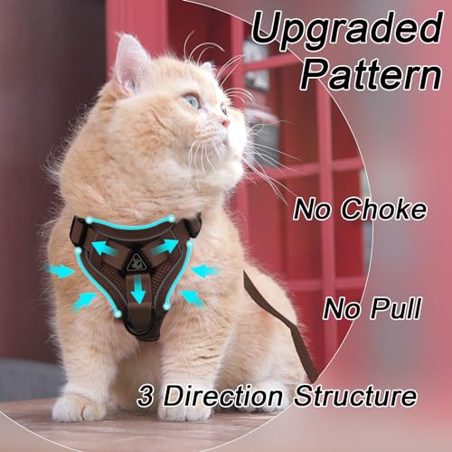 Cat Harness and Leash Set, Upgraded Escape Proof Adjustable Kitten Vest with Lead for Small Cat Outdoor Walking, Soft Breathable Mesh Jacket with Reflective Strips for Dark Night (S, Coffee Brown) - Image 5