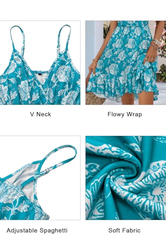 Image of ULTRANICE Womens Summer Dresses Floral V Neck Ruffled Hem Spaghetti Spring Casual Beach Outfits Flowy Wrap Sun Dress