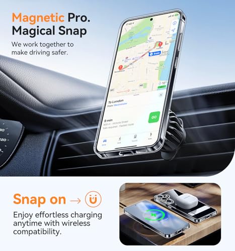 Image of CANSHN Strong Magnetic & Seamless Stand Designed for Samsung Galaxy S24 Case [Full Camera Protection] [Adjustable Kickstand] [Compatible with Magsafe], Crystal Clear