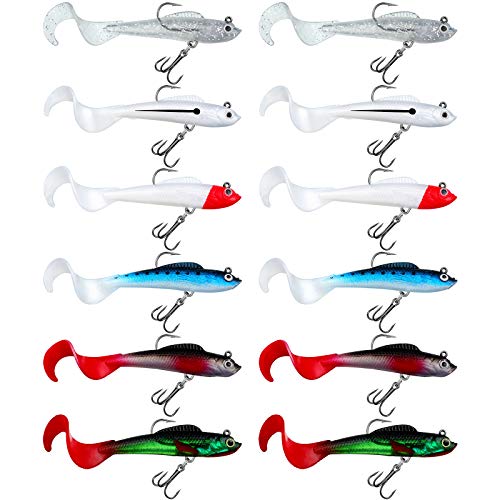 12 Pieces Fishing Lures Soft Plastic Lures for Bass Jig Head Soft