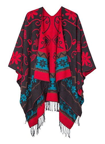 Poncho mantilla con borlas Urban GoCo contra el frío en la oficina usando este chal cape elegante