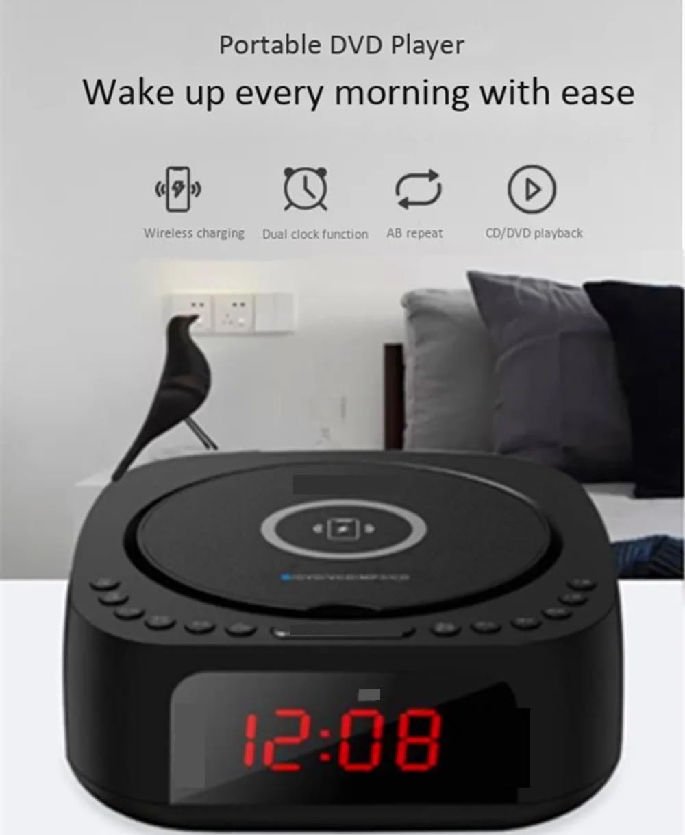 Lecteur DVD Portable, Lecteur DVD CD VCD Machine USB MP3 Haut-Parleur Bluetooth Radio FM Chargeur sans Fil for téléphone Portable