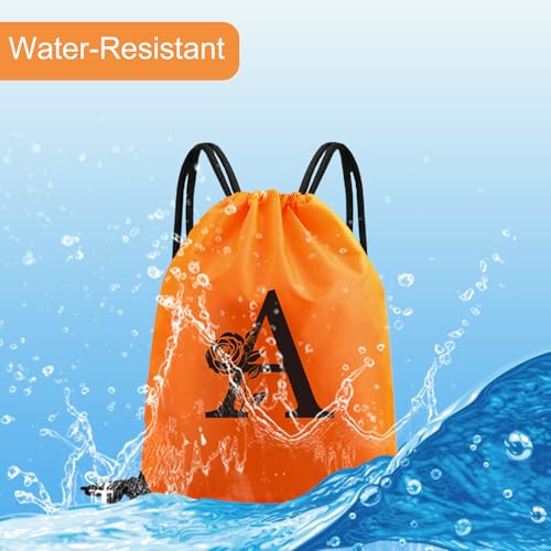 2Pcs Drawstring Backpack, Personalized Initial Design Gym Backpack for Women Men Drawstring Bags Water Resistant String Bag Track Bag for Yoga Traveling Outdoor Sports-Orange (Letter S)4