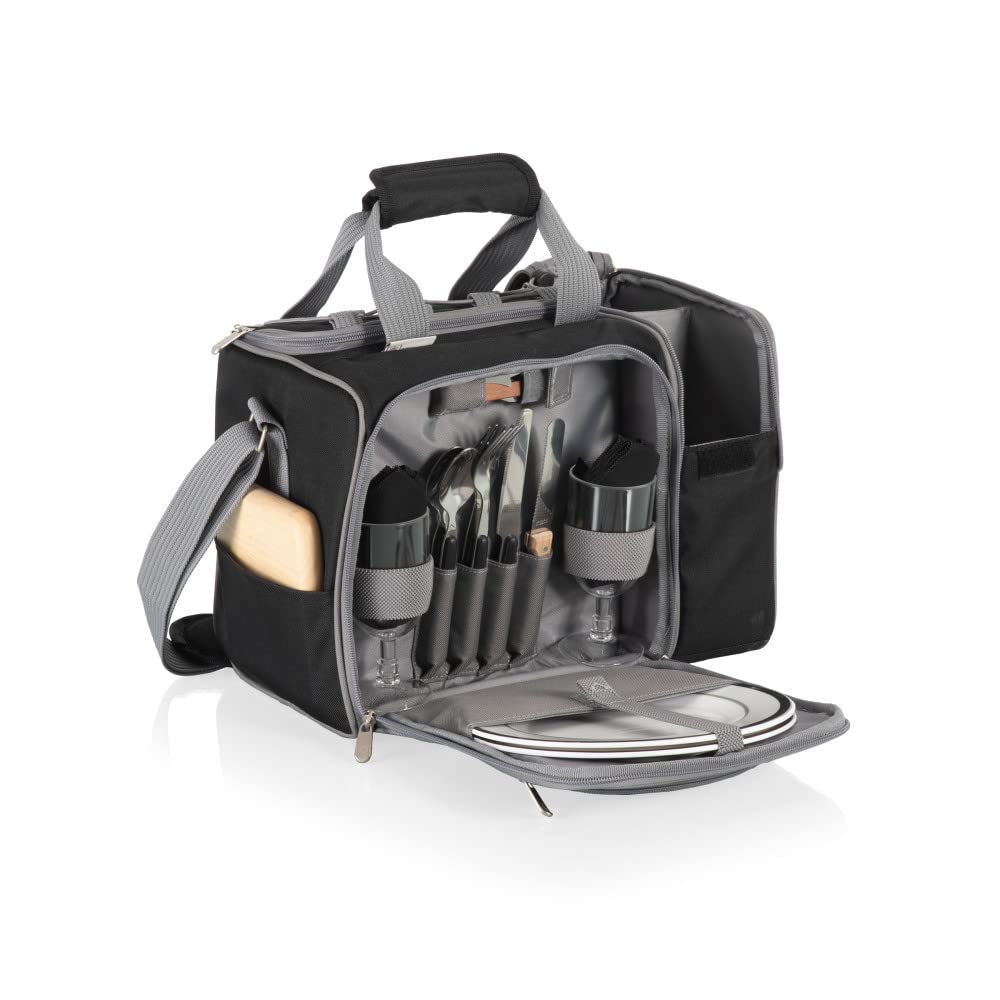 Picnic Time Malibu - Bolsa térmica para Picnic (14,5 x 10,5 x 9 cm), Color Negro con Detalles Grises