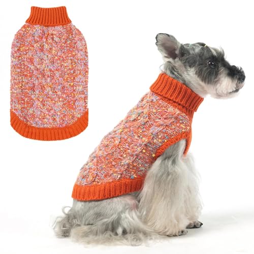 Image of BEAUTYZOO Dog Sweaters for Medium Dogs, Knit Clothes with Harness Hole | Turtleneck Pullover Fall Winter Knitwear, Fuzzy Fleece Cold Weather Coat for Girl Boy Puppy, Warm Pet Sweatshirt, Orange M