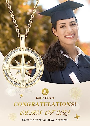 Compass Necklace for Women, 925 Sterling Silver Compass Pendant Jewelry Cubic Zirconia Unisex Senior High School College for Masters Degree Graduation Birthday Christmas Ideas Gift3