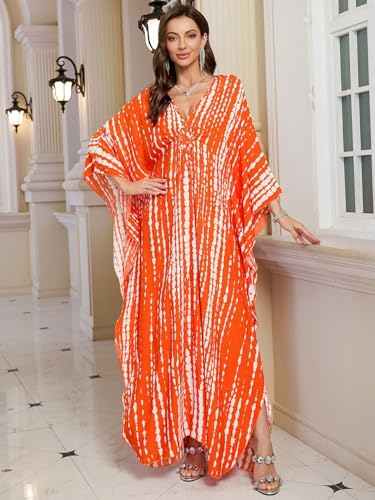 Image of KEYLORTING Plus Size Kaftan Dress Women, African Moo Moo Print Caftan, Batwing Dress, Beach Cover Up for Party and Loungewear