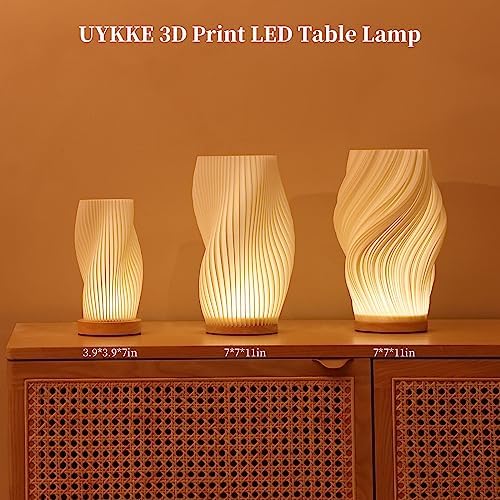 UYKKE Bedside Lamp with Woodbase - Button Control Table Lamp for Bedroom 12 Way Dimmable Nightstand Lamp with PLA Lampshade for Living Room, Kids Room, College Dorm, Office(Built in LED Lights) 6 51r5P6Mb31L. AC