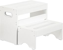 HOOBRO Kinderhocker Set, zweistufiger Tritthocker Kinder, Hocker Kinder, Küchenhelfer Turm, Kinderschemel mit Griffen und Antirutschstreifen, separat nutzbar, für Badezimmer, Küchen, Weiß EWT16JD01