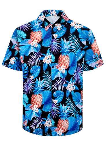 XiaoMoSha Mens Hawaiian Shirts Short Sleeve Wrinkle Free Button Down Summer Casual Shirt for Men Tropical Holiday Beach Funky Party Tops, HawaiianPineapple, XXL