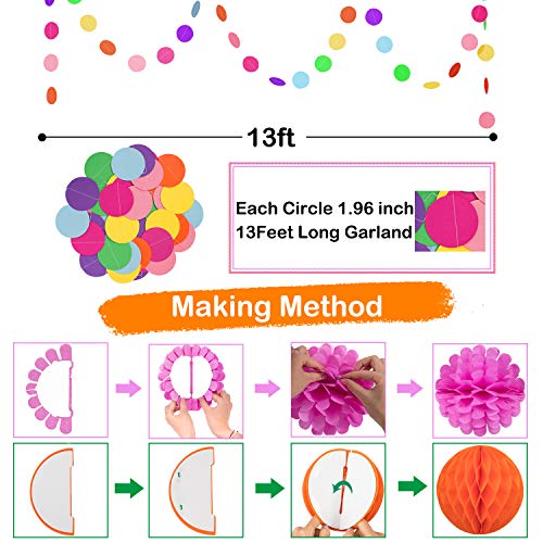 Whaline Rainbow Birthday Party Decoration Colorful Happy Birthday Banner Fiesta Paper Fan Pom Poms Flowers Paper Balloon Banner Polka Dot String Hanging Swirl for Birthday Mexican Party, 28Pcs 4 Whaline Rainbow Birthday Party Decoration Colorful Happy Birthday Banner Fiesta Paper Fan Pom Poms Flowers Paper Balloon Banner Polka Dot String Hanging Swirl for Birthday Mexican Party, 28Pcs - Image 5