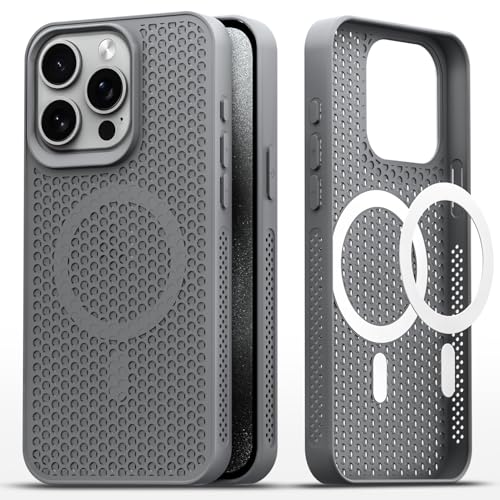 Image of Pikkme Back Cover for iPhone 15 Pro Max | Honeycomb Cooling Design | Silicone Heat Dissipation | Mag-Safe Compatible | Shockproof Camera Protection Bumper Case (Grey)