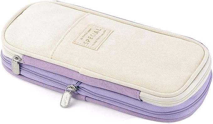 Image of Large Capacity Pencil Case Pouch, Cute Aesthetic Big Capacity Zipper Cases Pen Portable Office Stationery Makeup Bag, Desk Organizer for College Adults Women Men (Purple)