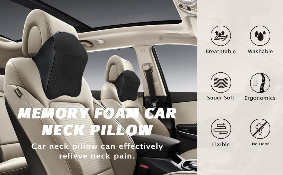 Image of Car Seat Headrest Neck Rest Cushion-Ergonomic Car Neck Pillow Durable 100% Pure Memory Foam Carseat Neck Support-Comfty Seat Back Pillows for Back Pain Relief(Pack of 1,Multicolor)