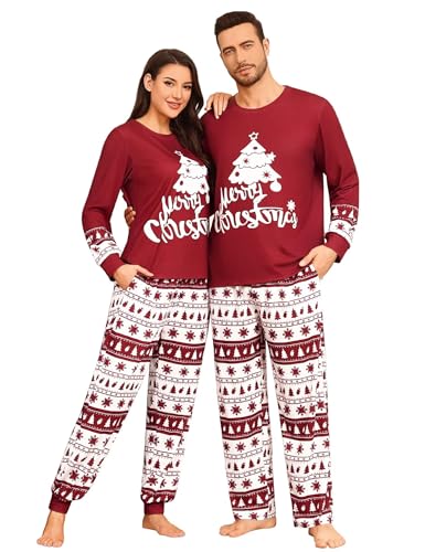 SWOMOG Couple Pajamas Sets Christmas Matching Long Sleeve Sleepwear Pjs Women & Men Soft 2 Pieces Loungewear