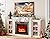 Naice 70" Electric Fireplace with Mantel and Cabinets, Fireplace TV Stand for Living Room Bedroom, Stacked Stone Surround and Remote Control 3D Realistic Flame, White