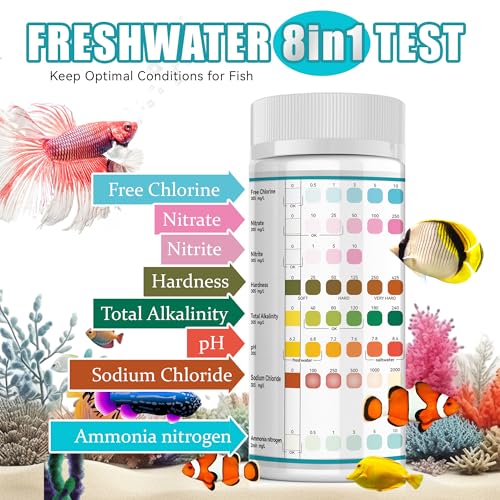 Aquarium-Test-Strips8-in-1-Aquarium-Ammonia-Test-Strips-for-Saltwater-Freshwater-AquariumsPond-Fish-Tanks150-Aquarium-Test-Kit-Test-pH-AlkalinityNitrateAmmonia-and-More