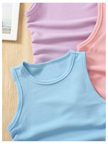SOLY HUX Girl's Summer Ribbed Slim Fit Tank Shirts 3 Packs Sleeveless Basic Layering Crop Tops4