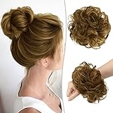 Messy Bun Hair Piece 100% Human Hair Messy Rose Bun Hair Buns Hair Piece for Women Real Hair Scrunchies Updo Hair Pieces Bun Extension Ponytail Messy Hair Bun (Brown with Warm Blonde Highlights)