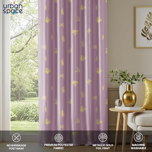 Image of Urban Space 100% True Blackout Curtains for Door, Gold Foil Printed Blackout Curtains, Blackout Decorative Door Curtain Eyelet with Tieback, 1 Piece Curtain for Living Room(Crackle Lilac, 8 Feet)