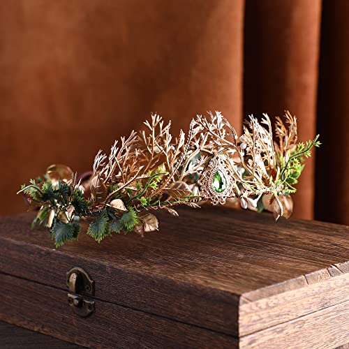 Mostory Handmade Woodland Crown For Men’ Wedding Elf Forest Crown Headband Medieval Gold Green Leaf Crown Headpiece For Prince Adult God Cosplay Costume Hair Accessory Mardi Gras Carnival #TOP4