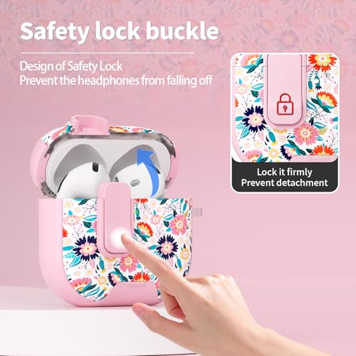 Image of for AirPods 4 Case with Safty Lock & Phone Stand,Cute Floral Pattern Style | PC & TPU Dual Layer Protective Cover with Keychain & Cleaner Pen for Apple AirPod 4th Generation 2024 Women (Calliopsis)
