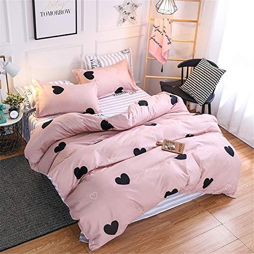 Xiongfeng Heart Duvet Cover Twin Size Black Love Hearts Printed on Pink Bedding Set Reversible White...