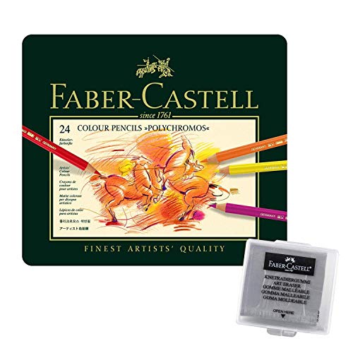 Preisvergleich Produktbild Faber-Castell 110024 - Künstlerfarbstift, 24 Polychromos Metalletui 24er Metalletui / inkl. Radierer