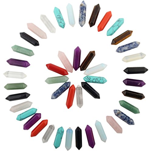 Hexagonal 30pcs Bullet Shape Healing Pointed Chakra Beads Crystal DIY Stone Beads Randow Color for Pendant Necklace Jewelry Making