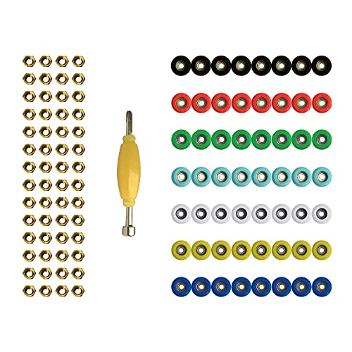 EBCO 56Pcs Bearing Wheels &56Pcs Nuts &Spanner Tool Replace Parts Kit for 96mm Finger Skateboard Wooden Deck