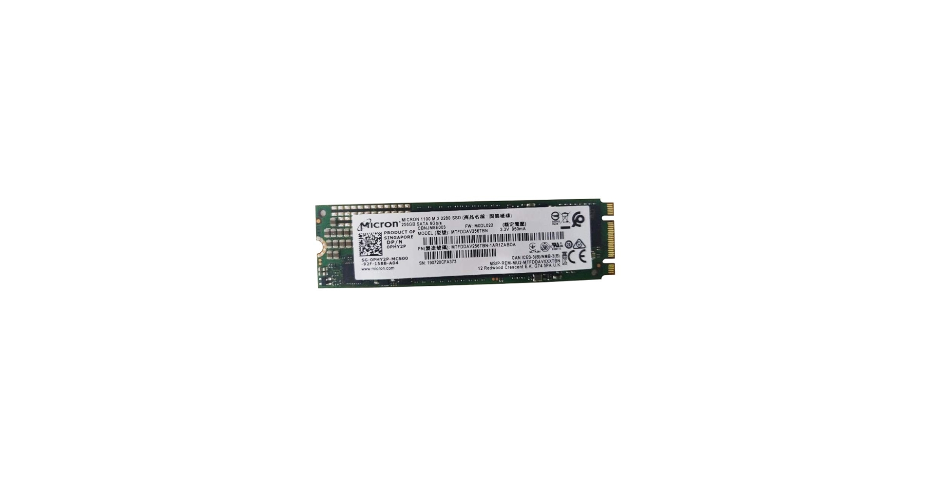 Micron 256GB M.2 2280 NGFF SSD (Solid State Drive) 3D NARD TLC SATA III (MTFDDAV256TBN)