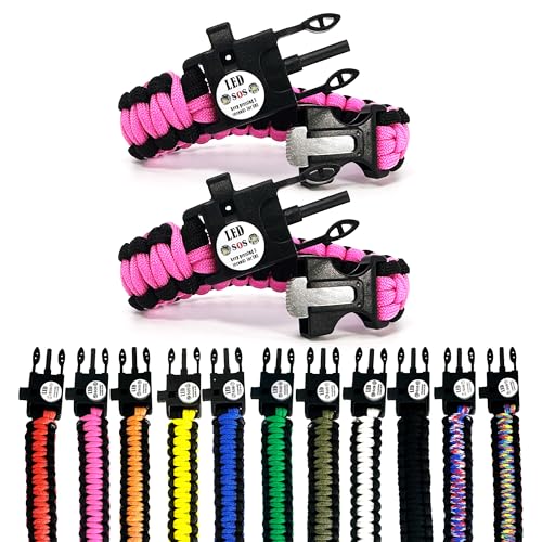 Spark and Shine Paracord Bracelet - Pink - Bright LED SOS Light and Ferro Rod with Scraping Tool - Emergency Survival Whistle - 550 Paracord - Perfect Tool for The Outdoors (2)