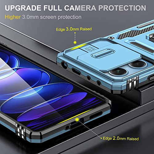 Image of Slide Camera Cover with Ring Holder Mobile Phone Case Cover for Poco X5 Pro (Blue)