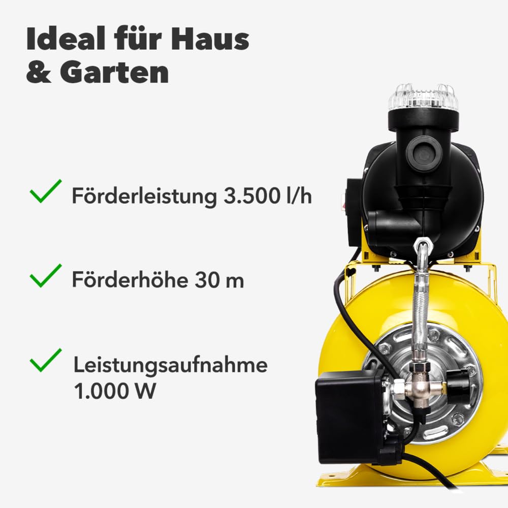 TROTEC TGP 1025 EF Hauswasserwerk mit Vorfilter – Edelstahl, 3.500 l/h, 1.000 W, 30 m Förderhöhe, für Brauchwasser und Garten