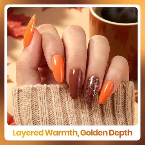 Image of Beetles Brown Gel Polish Set - Maillard Season Collection, 6 Colors Brown Orange Yellow Fall Colors Polish Kit, Soak off Uv Led Lamp Needed Manicure DIY Home