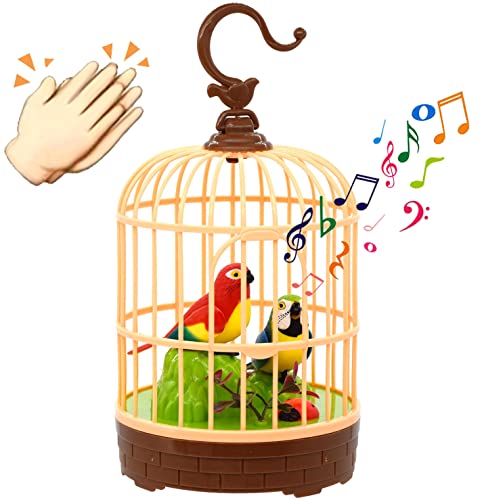 HWD Voice-Activated Induction Birds Birdcage Toy, Talking Chirping Fluttering Parrot Birds Toys Gifts for Baby Toddler Kids Children (A)