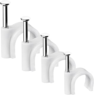 Abnii 400 Pack Cable Clips with Steel Nails - 4mm 6mm 8mm 10mm White Wall Tacks for Ethernet Coax RG6 RG59 CAT6 Wires