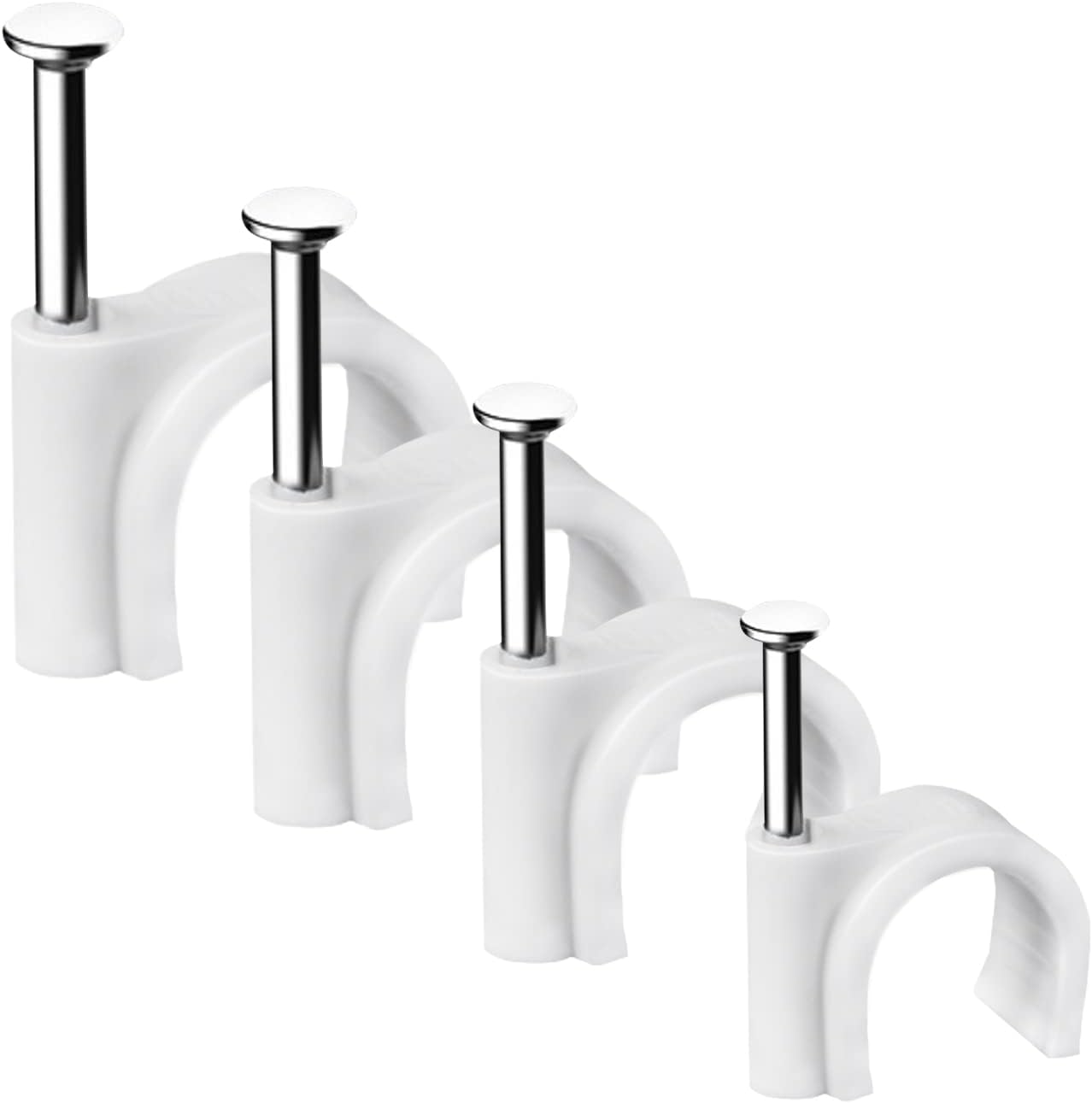 Abnii Cable Clips, 400 Pcs, 4mm 6mm 8mm 10mm, Wire Wall Clips with Steel Nails, Ethernet Cable Clips, Cable Tacks Coax Cable Clips, RG6 RG59 CAT6 RJ45 Cable Cord Clips, White…