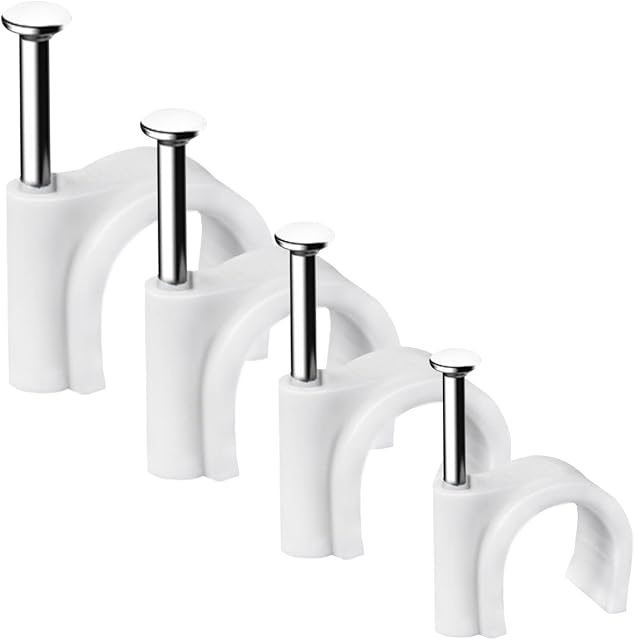 Cable Clips, 400 Pcs Strong Nails Durable White Round, 4 size 4mm 6mm 8mm 10mm,Cable Holder Management Wire Tidy Clips