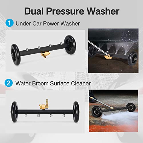 Kohree Undercarriage Pressure Washer Cleaner Attachment, 2 in 1 Underbody Car Washer Water Broom 16