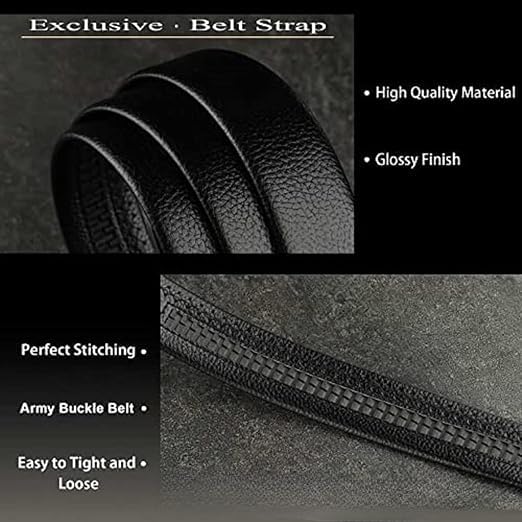 KM-EXPORT Men's Faux Leather Belt Automatic Buckle (Black;Free Size) (Pack of 1)4