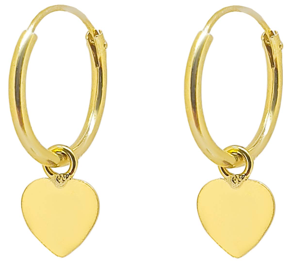 ENTREPLATAPendientes Aro con Colgante de Plata de Ley 925 Chapado Oro 24 K. Corazón