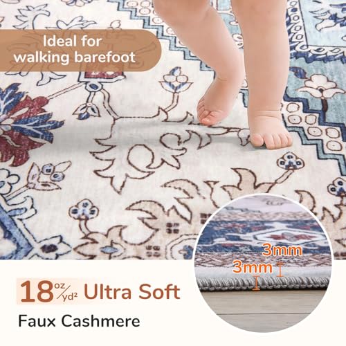 OPPODREAM Soft 10x14 Area Rugs, Washable Rugs 10x14 with Non Slip Backing, Low-Pile Faux Cashmere 10 x 14 Carpet, Navy Blue & Red & Cream