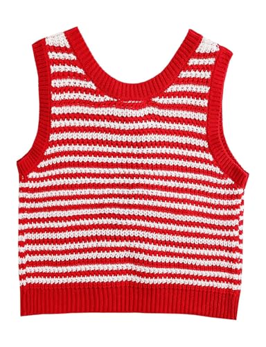 Yvipette Women Sweater Vest Sleeveless Crochet Tops Casual Color Block Tie Back Knit Tank Tops Striped Crop Tank Tops2