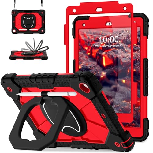 Image of Auizotl Case for iPad 9th /8th /7th Generation 10.2 Inch iPad Case 9th Generation with Screen Protector /Rotate Stand /Pen Holder,Military Grade Shockproof i Pad 9th /8th /7th Gen Cases,Black Red