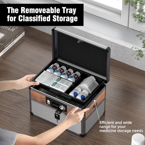 Image of Medication Lock Box with Key, 2-Layer Medicine Lock Box with Meds Tray, Portable First Aid Box with Handle & Shoulder Strap for Home, Travel(12x7.7x7.9Inch)