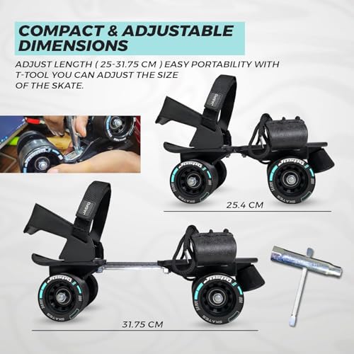 Image of JASPO Razor Adjustable Roller Skates | Unique Ankle Support | 61mm PU Wheels | Anti-Skid Surface | Lightweight | Quad Skates for Kids & Adults (Size 25-31 cm, Age 8+)