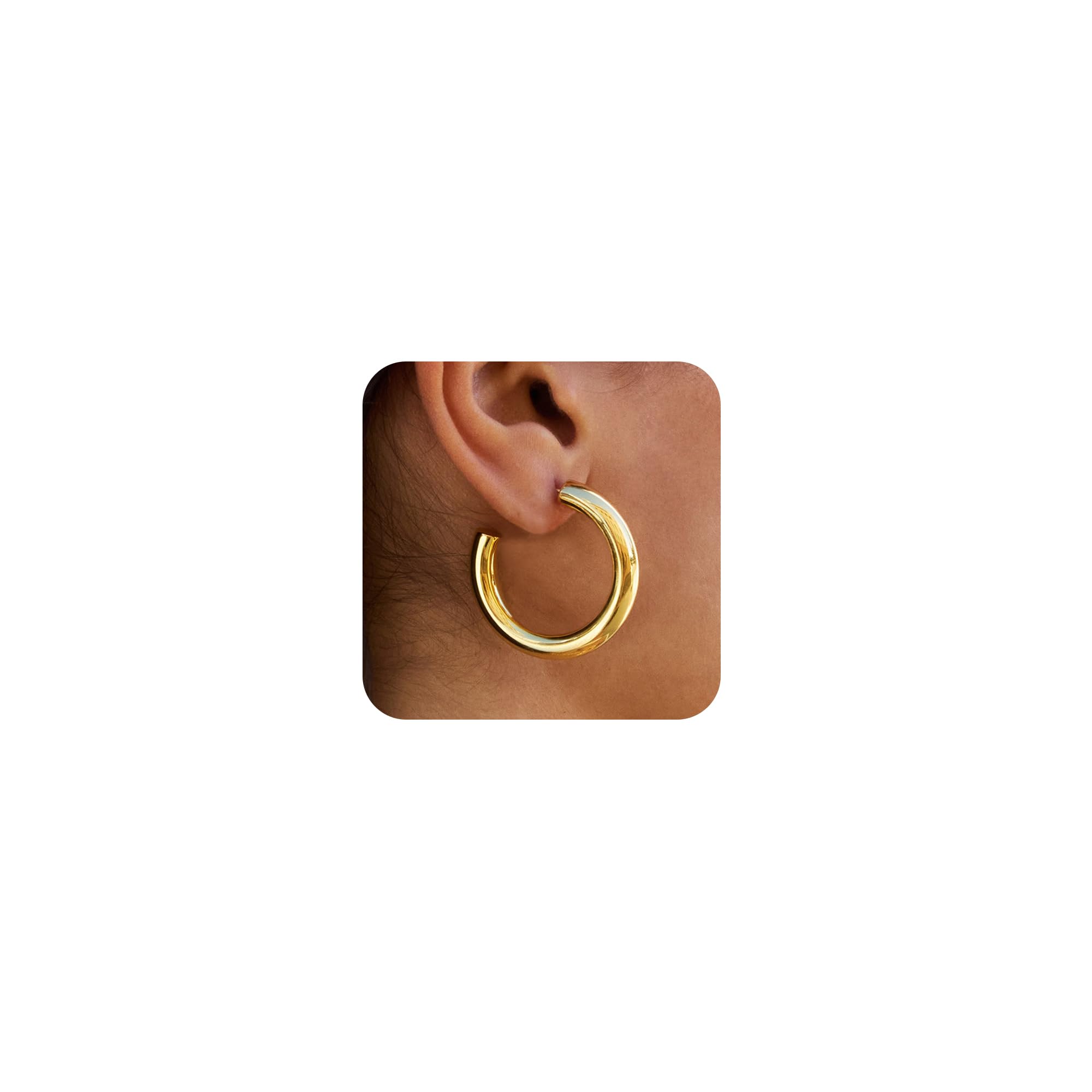 HEVOCY Chunky Gold Hoop Earrings 14K Gold Plated Non Tarnish Lightweight Open Tube Design Hypoallergenic Trendy Minimalist 20
